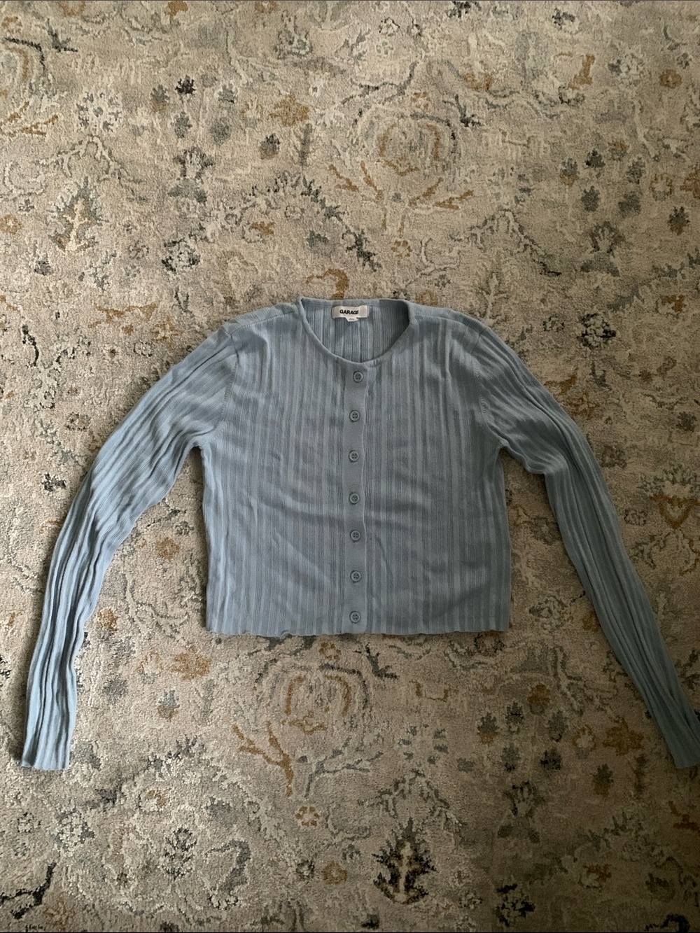 Light Blue Ribbed Button-Front Cardigan